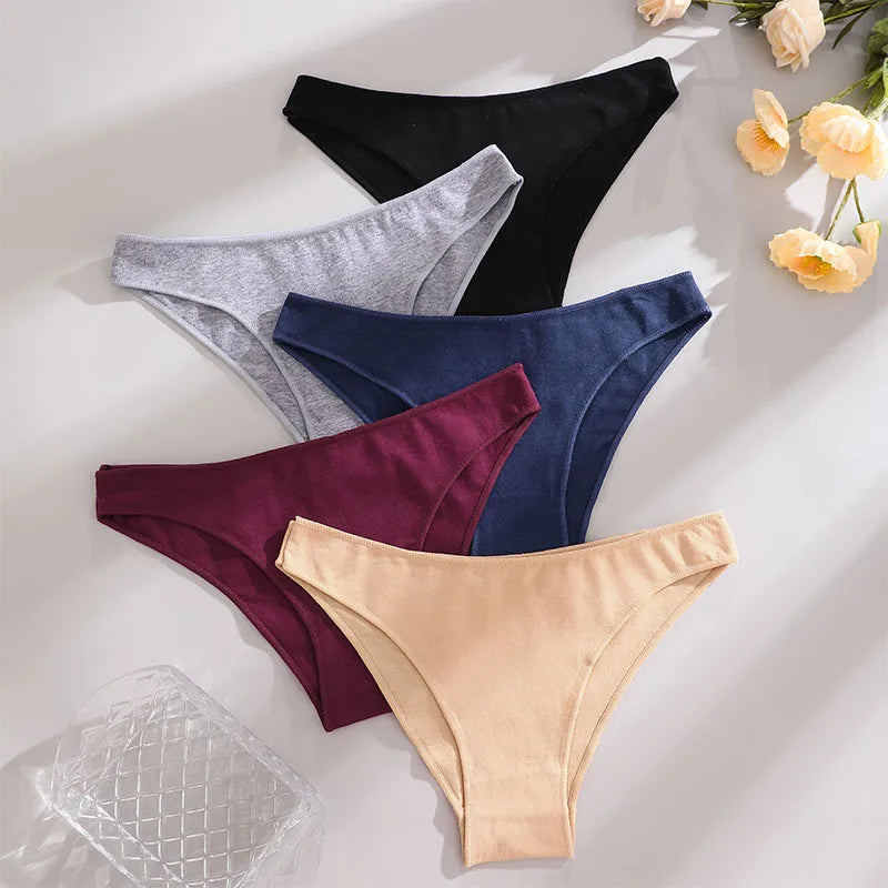 FINETOO 4Pcs Cotton High Cut Briefs Low Waist Lingerie Women Thin Comfortable Sexy Underwear Soft Stretch Basic Panties M-XXL