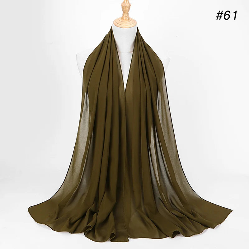 Muslim Chiffon Hijab Women Bubble Chiffon Scarf For Women Ladies Veil Muslim Islam Solid Color Malaysia Musulman Wrap Scarves