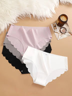 7PCS/Set Ice Silk Seamless Panties Women's Briefs Solid Color Elastic Underwear Female Ultra Thin No Trace Wavy Side Panties