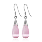 Silver Earrings Cat's Eye Stone Water Drop Pendant Women's Earrings Birthday Party Wedding Jewelry Gift