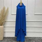 2PCS Muslim Women Modest Prayer Dress Eid Khimar Djellaba Abaya Overhead Burqa Robe Dubai Turkish Robe Kaftan Islamic Clothing