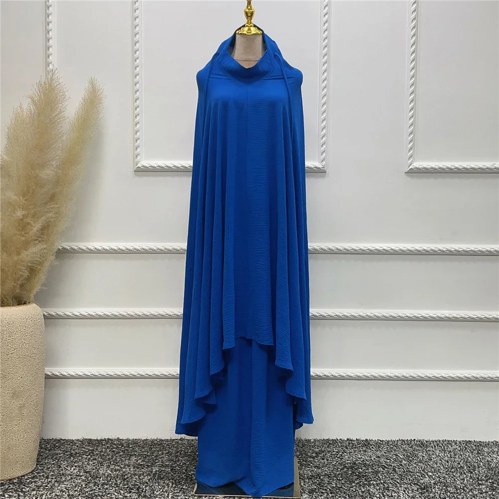 2PCS Muslim Women Modest Prayer Dress Eid Khimar Djellaba Abaya Overhead Burqa Robe Dubai Turkish Robe Kaftan Islamic Clothing