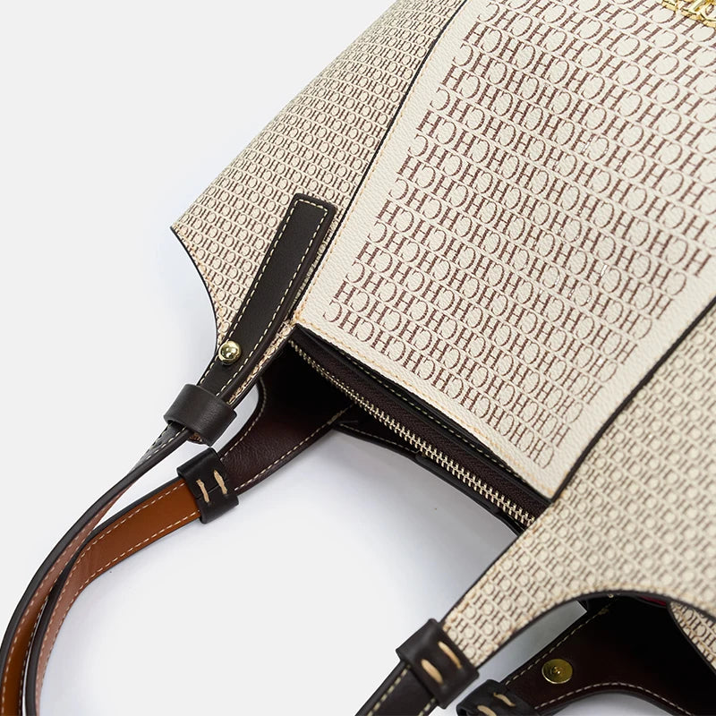 CH Light Luxury Maillard Tone Monogram Print Women's Tote Bag - Large-Capacity Multifunctional Stylish Handbag