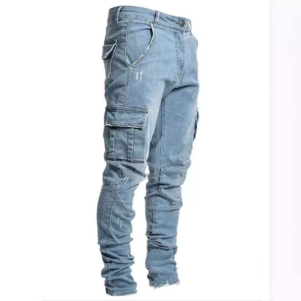 Men's Slim Fit Denim Pants Street Motorcycle Ankle binding High-quality Fashion Tight Fitting Cut Multiple Colors Choose From