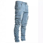 Men's Slim Fit Denim Pants Street Motorcycle Ankle binding High-quality Fashion Tight Fitting Cut Multiple Colors Choose From