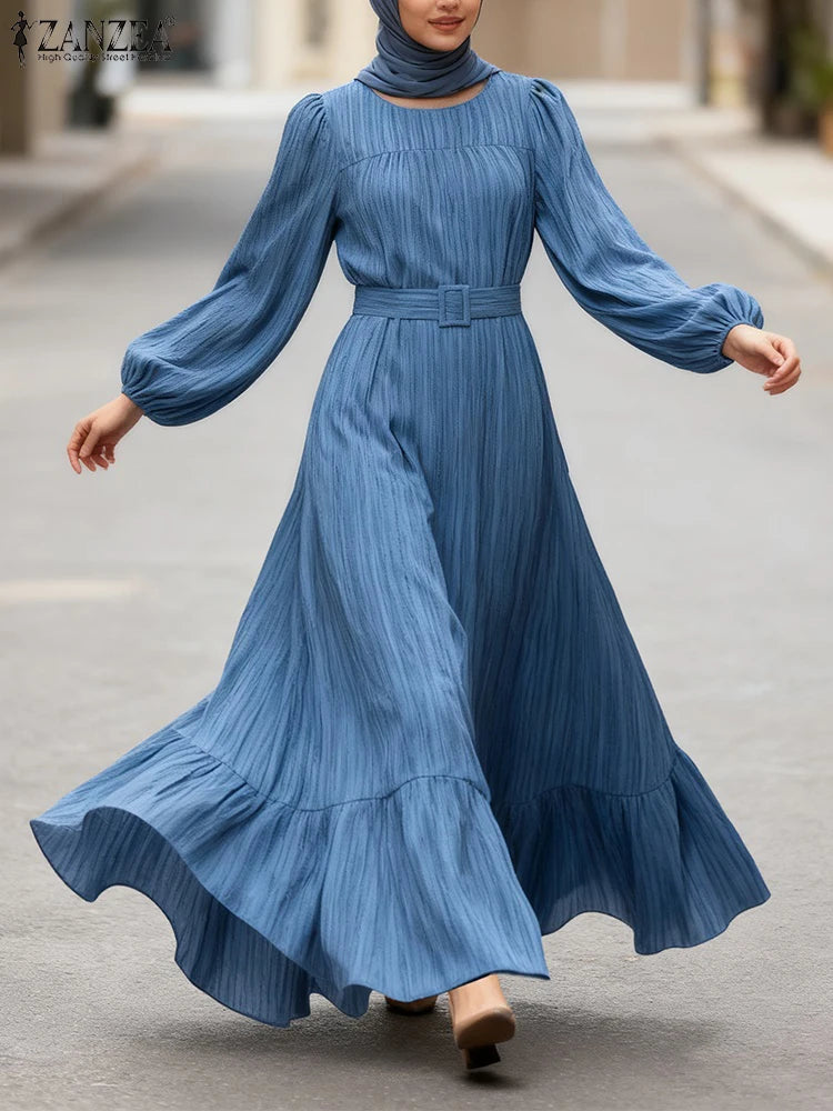 Vintage Muslim Dress Abaya ZANZEA Women Autumn Dresses Long Sleeve Party Dresses Ramadan IsIamic Robe Belted Vestido Kaftan 2026