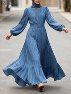 Vintage Muslim Dress Abaya ZANZEA Women Autumn Dresses Long Sleeve Party Dresses Ramadan IsIamic Robe Belted Vestido Kaftan 2026