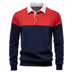 2025 New Arrival Long-Sleeve Polo-Collar Sweatshirt for Men, High-Quality Patchwork Casual Top