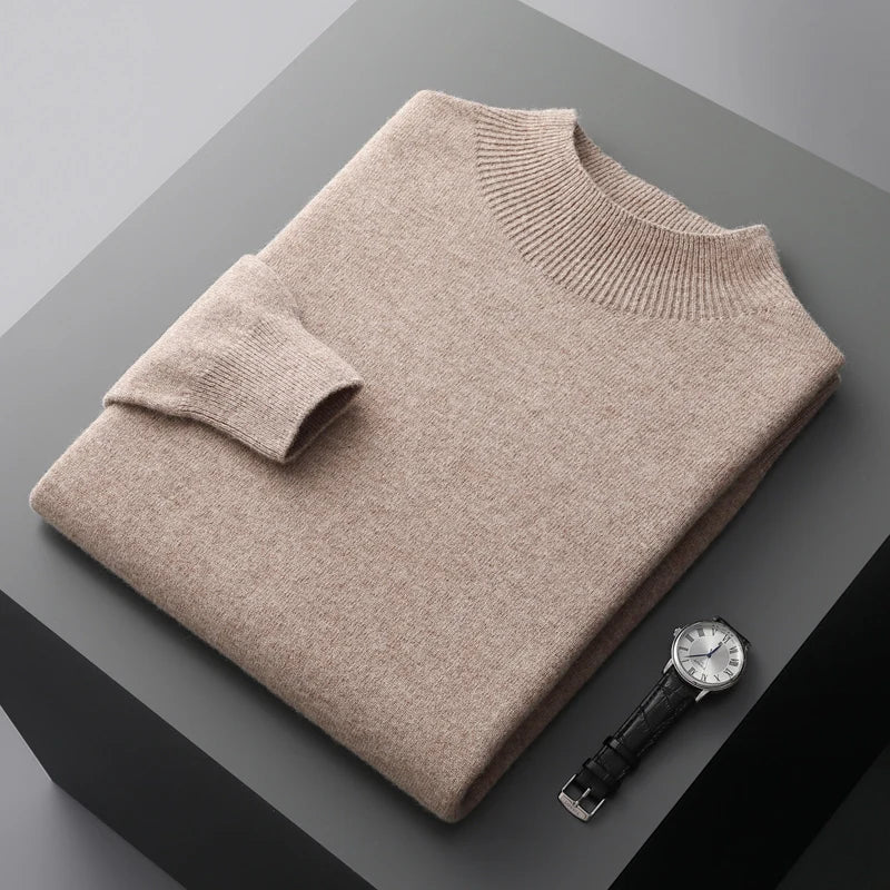 100% Pure Wool Cashmere Sweater Men's Half Turtleneck Pullover Casual Fashion Thickening Top Knitting Sweater