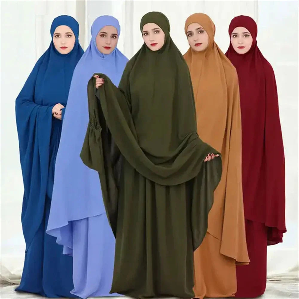 Ramadan Khimar Jalabiya Burqa Abaya Women Muslim Dress Prayer Garment Islam Clothing Eid Skirt 2 Pieces Set Robe Kaftan Djellaba