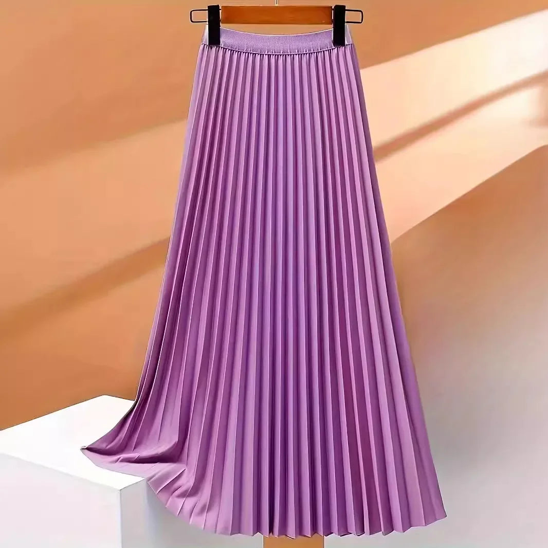 Ladies Fashion Casual Long Skirt Elegant Vintage Pleated Skirts Women Temperament Party Wear Faldas Woman Clothing Streetwear