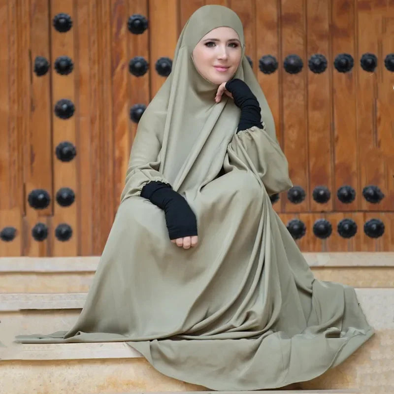 Hooded Khimar Muslim Women Full Cover Abaya Long Maxi Dress Islamic Prayer Robe Kaftan Abayas Umrah Eid Ramadan Worship Service
