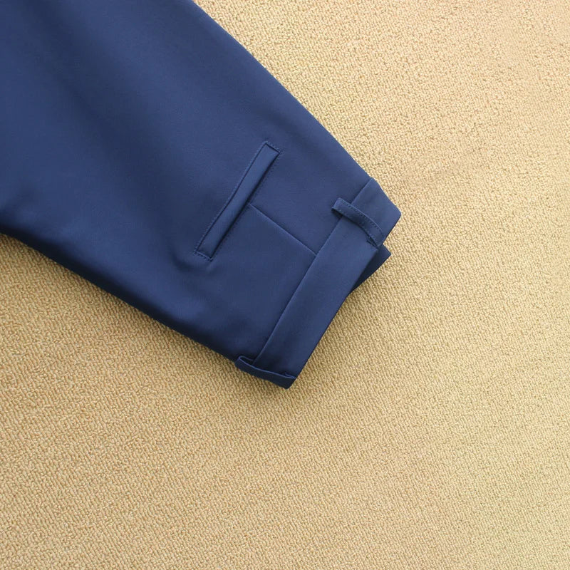 Eadodo Dark Blue Women's Dress Pants, Spring and Autumn Ol Business Attire Suit Pants, Dark Blue Work Pants, Slim Straight Pants, Drapey Wrinkle-Resistant Polyester Fabric Women's Casual Long Pants