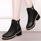 Women's Chunky Sole Ankle Boots     Lace-Up & Side-Zip Combat Boots Winter Fleece-Lined Booties Versatile Leather Boots Platfo
