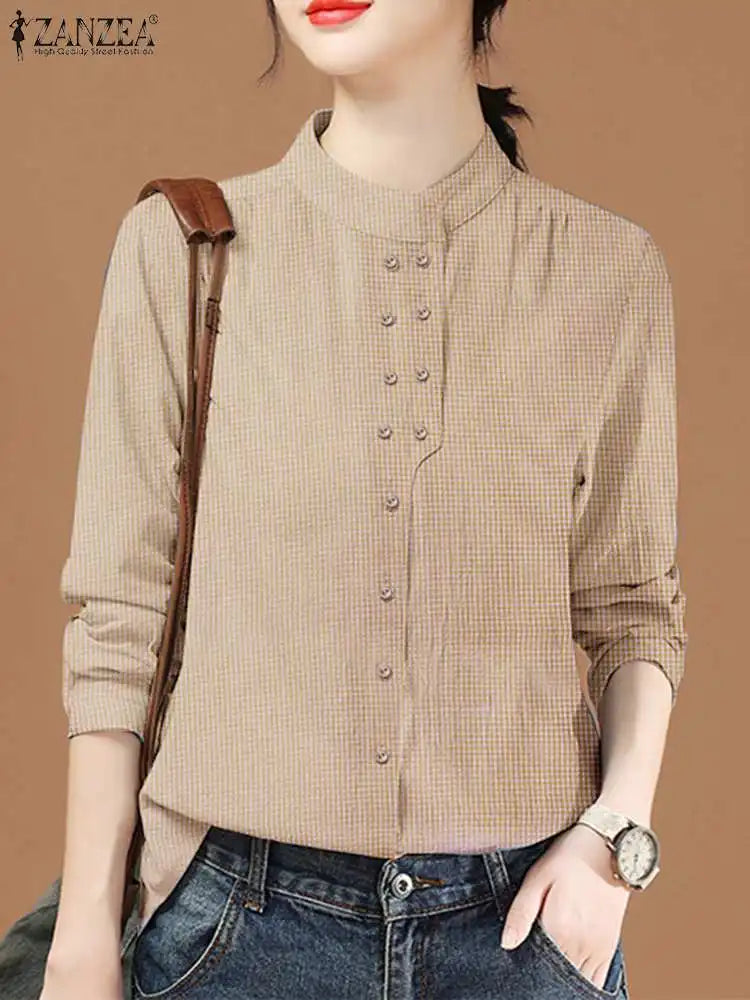 ZANZEA Chinese Style Vintage Blouse 2025 Office Long Sleeve Shirt Fashion Autumn Women Double Breasted Top Casual Oversize Blusa