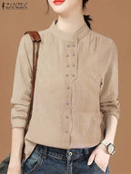 ZANZEA Chinese Style Vintage Blouse 2025 Office Long Sleeve Shirt Fashion Autumn Women Double Breasted Top Casual Oversize Blusa