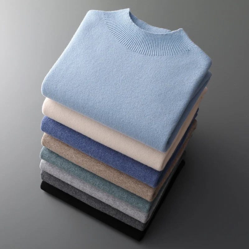 100% Pure Wool Cashmere Sweater Men's Half Turtleneck Pullover Casual Fashion Thickening Top Knitting Sweater