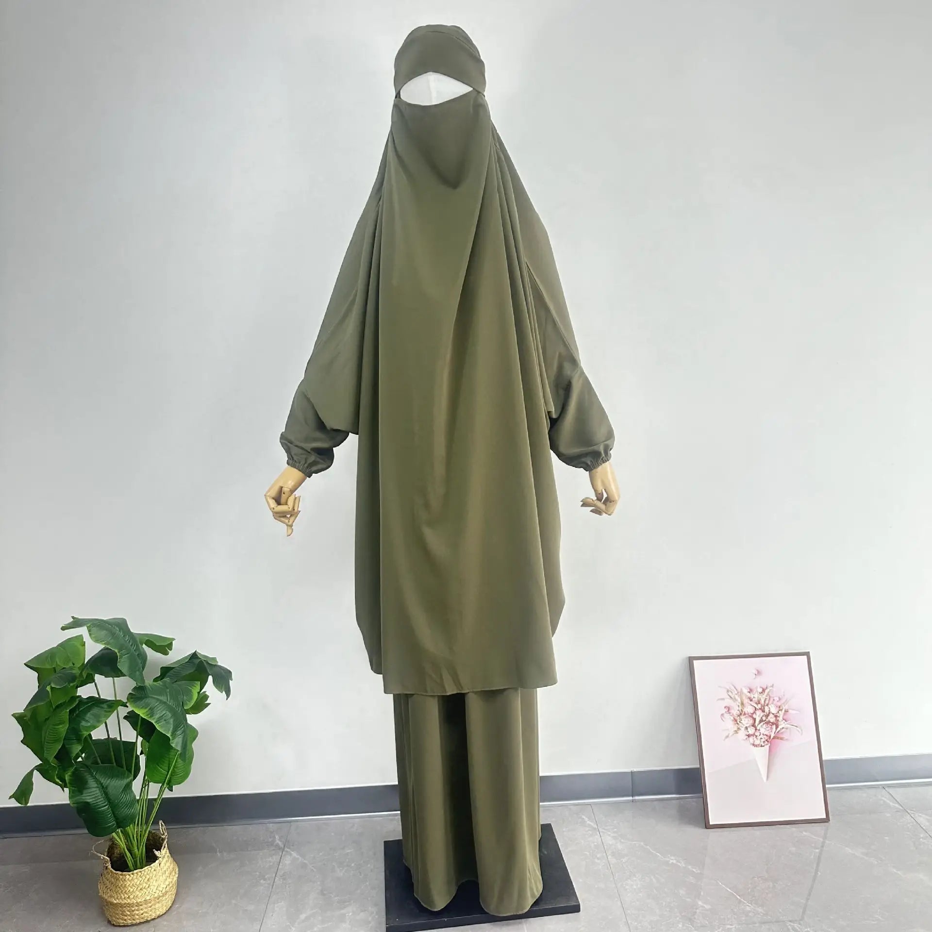 2PCS Women Eid Hooded Muslim Hijab Dress Set Prayer Garment Robes Abaya Khimar Full Cover Ramadan Gown Abayas Islamic Clothing