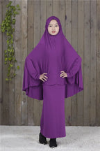 Muslim Prayer Garment for Kids, Child Dress, Overhead Caftan, Khimar Skirts, Islamic Full Cover Hijab, Abaya Arab Robe, 2 Piece