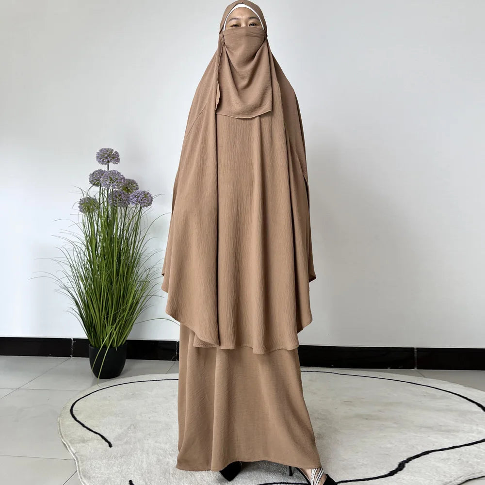 Jilbabs Muslim Women Prayer Abaya Set, Abaya Dress+Long Khimar+Niqab Veil, Dubai Turkish Ramadan Eid Hijabi Islamic Clothing