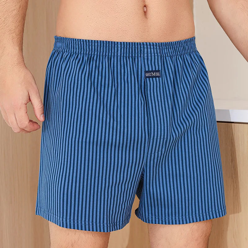 Plus Size Aro Pants Men's Pure Cotton Stripe Underwear Youth High Waist Loose Flat Corner Pants Breathable Casual Trousers M-3XL