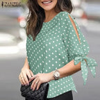 ZANZEA Woman Casual Polka Dots Printed Blouse Fashion Holiday Shirt Half Sleeve O-Neck Tunic Tops Elegant Party Chemise Oversize