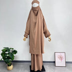 2PCS Women Eid Hooded Muslim Hijab Dress Set Prayer Garment Robes Abaya Khimar Full Cover Ramadan Gown Abayas Islamic Clothing