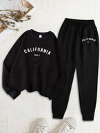 Califirnia Letter 1991 Print Women Soft Sweatshirt Set Street O-Neck Tracksuit Autumn All-Match Clothes Casual Fleece Sweatpant