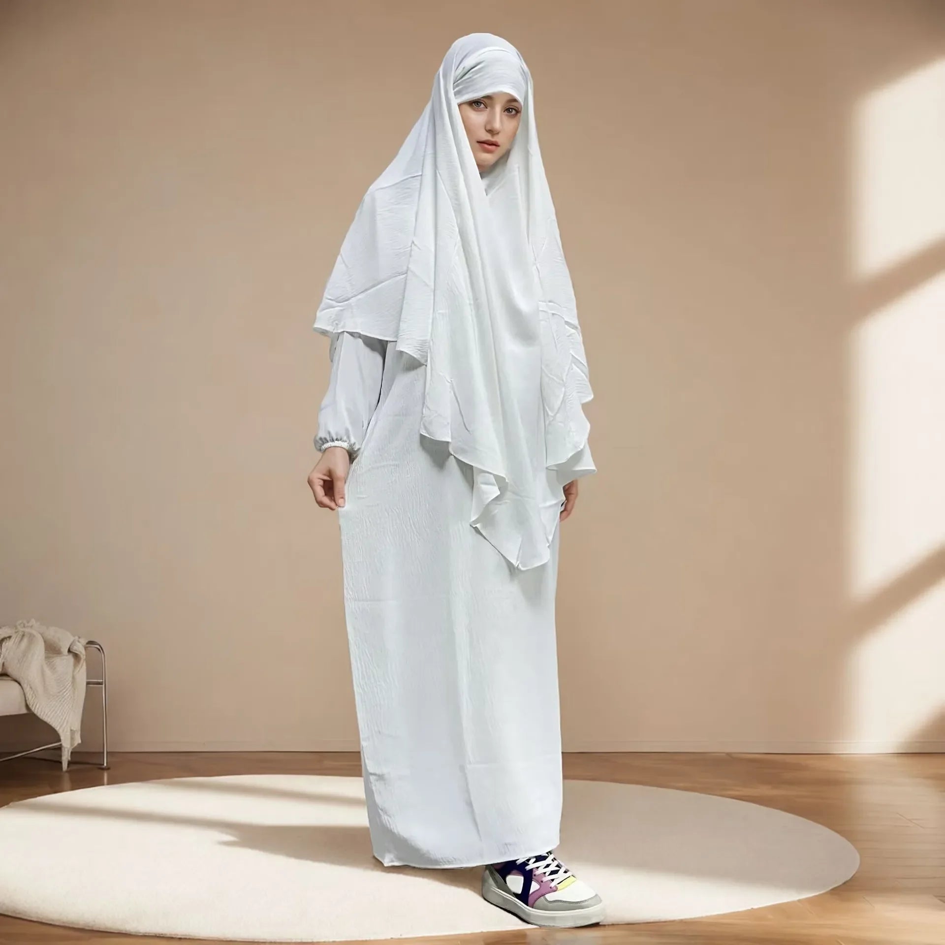 Ramadan Eid 2 Piece Set Crepe Muslim Women Prayer Garment Abaya Set Match Khimar Long Hijab Dress Islamic Clothing Niqab Kaftan