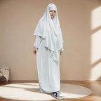 Ramadan Eid 2 Piece Set Crepe Muslim Women Prayer Garment Abaya Set Match Khimar Long Hijab Dress Islamic Clothing Niqab Kaftan