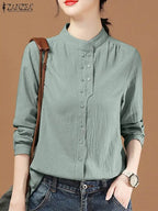 ZANZEA Chinese Style Vintage Blouse 2025 Office Long Sleeve Shirt Fashion Autumn Women Double Breasted Top Casual Oversize Blusa