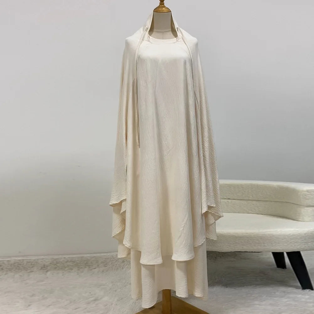 Jilbabs Muslim Women Prayer Abaya Set, Abaya Dress+Long Khimar+Niqab Veil, Dubai Turkish Ramadan Eid Hijabi Islamic Clothing