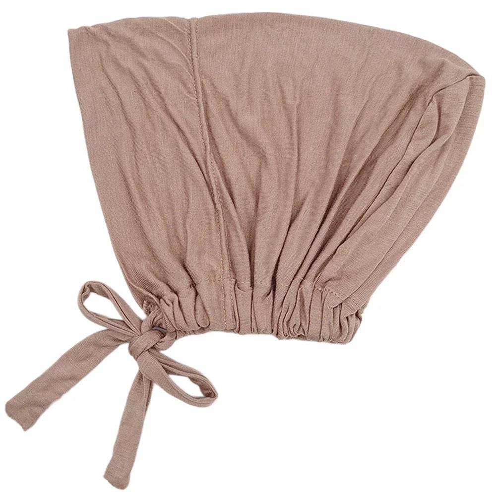 Modal Muslim Turban Hat Inner Hijab Caps Islamic Underscarf Bonnet India Hat Female Headwrap Turbante Mujer Hijab Cap With Rope