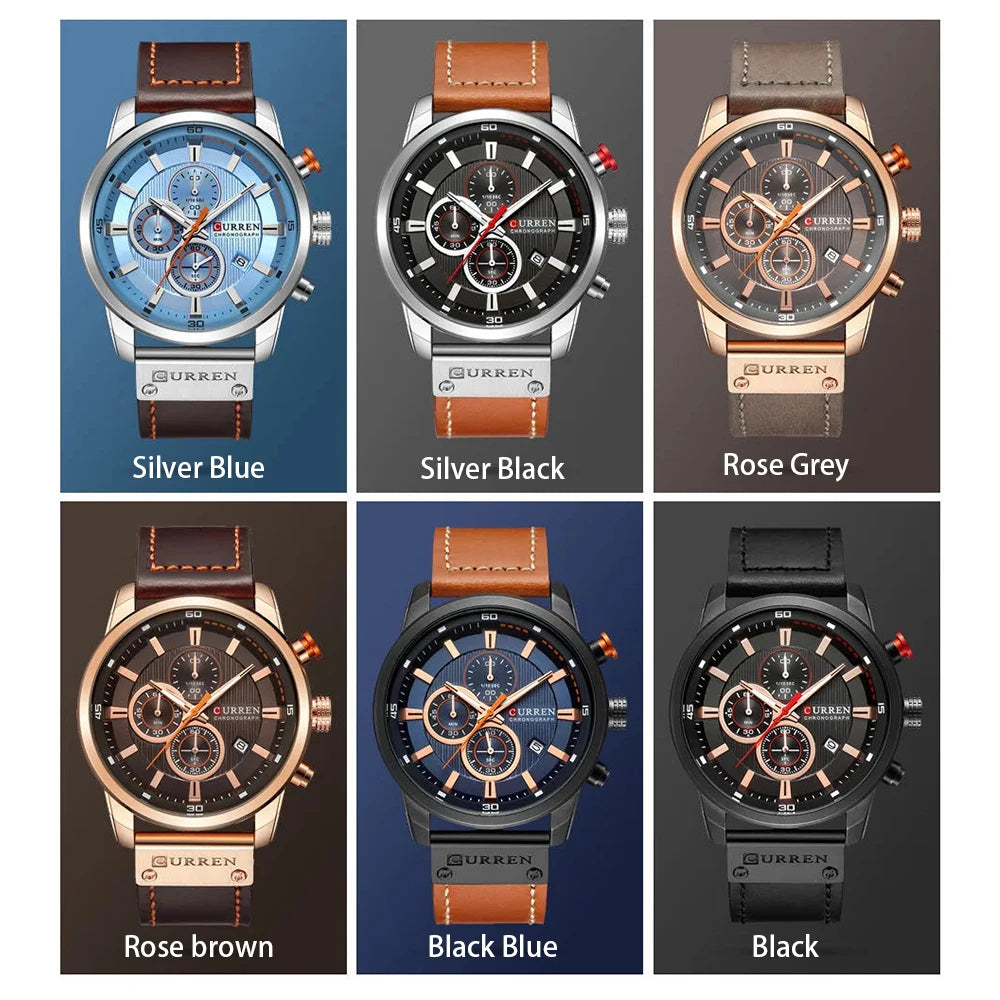 Curren 8291 Men Watch Business Leather Quartz Waterproof Wristwatch 6-Hand Date Casual Fashion Luxury Relogio Masculino