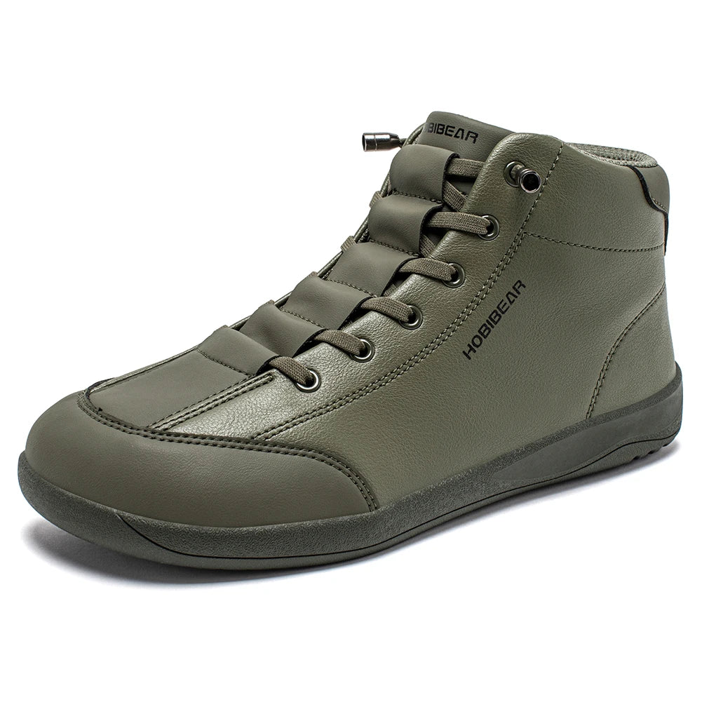 HOBIBEAR Mid-Top Barefoot Shoes Unisex Wide Toe Minimalist Ankle Boots Artificial Leather Outdoor Non-Slip Sneaker