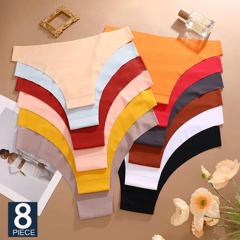 FINETOO 8Pcs/Set Ice Silk Seamless Underwear Low Waisted Brazilian Pants Breathable High Elasticity Lingerie Intimates Panties
