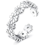 Fansilver S925 Sterling Silver Toe Rings for Women Adjustable White Gold Plated Flower Summer Beach Open Toe Rings Foot Jewelry