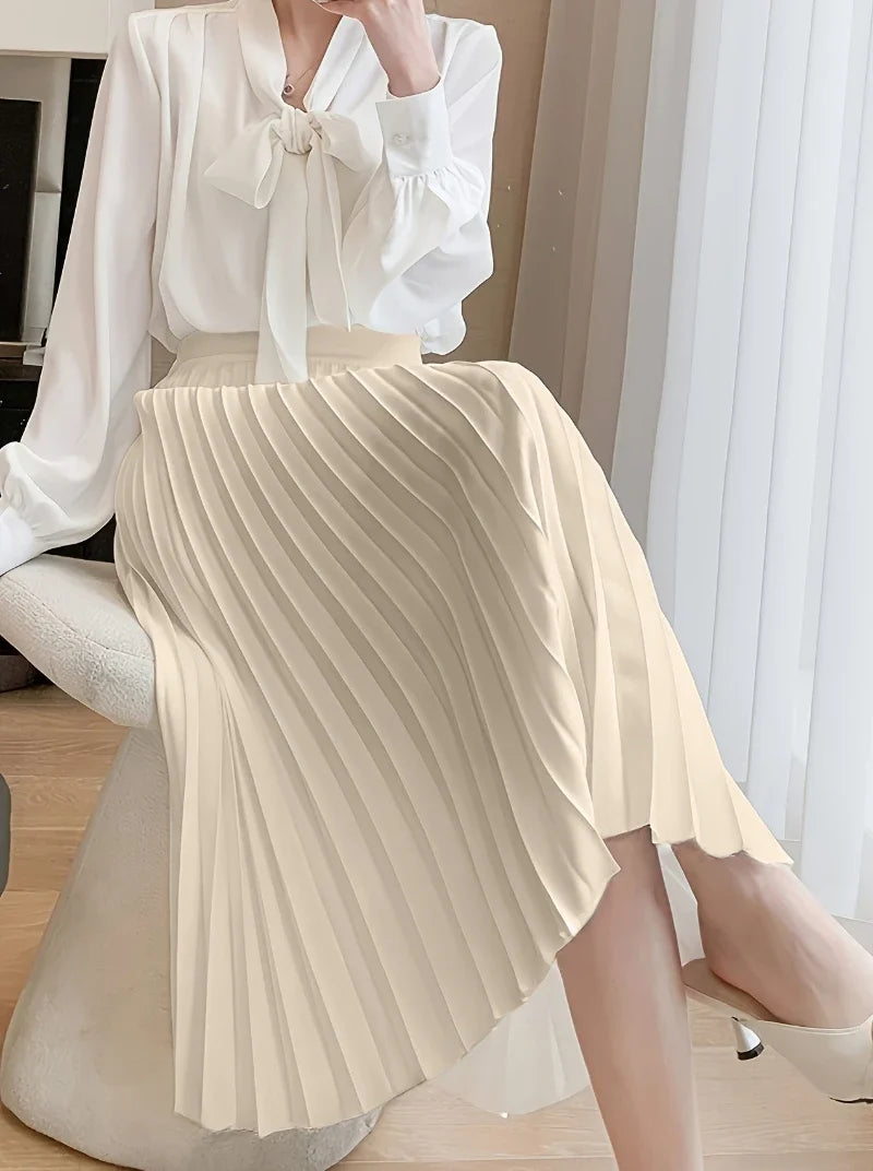 Ladies Fashion Casual Long Skirt Elegant Vintage Pleated Skirts Women Temperament Party Wear Faldas Woman Clothing Streetwear