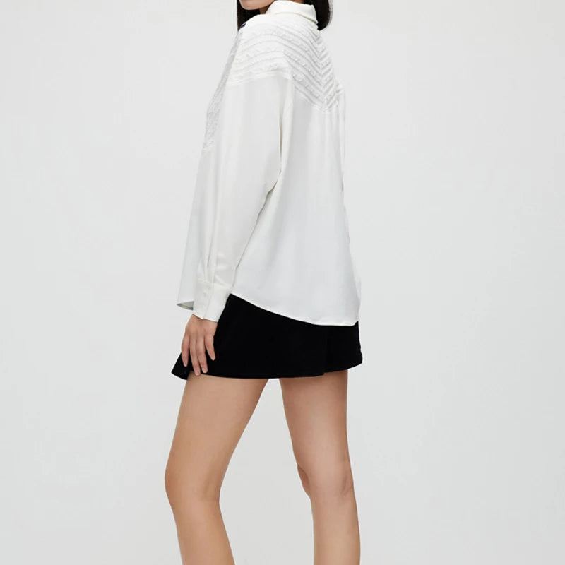 CHCH Women's Blouse Knitted Patchwork Striped Blouse Casual Fashion Office Lady Tops Clothing Streetwear Single-Breasted Shirts