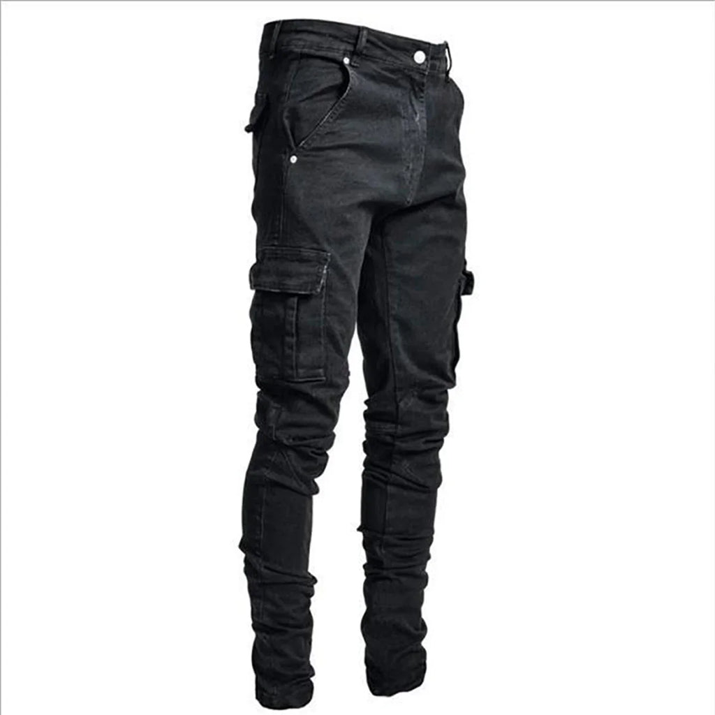 Men's Slim Fit Denim Pants Street Motorcycle Ankle binding High-quality Fashion Tight Fitting Cut Multiple Colors Choose From