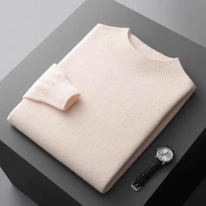 100% Pure Wool Cashmere Sweater Men's Half Turtleneck Pullover Casual Fashion Thickening Top Knitting Sweater