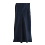 Willshela 2024 Black Satin Skirt Woman High Waist Elegant Long Skirts For Women Fashion Summer Midi Skirt Office Women's Skirts