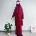 2PCS Women Eid Hooded Muslim Hijab Dress Set Prayer Garment Robes Abaya Khimar Full Cover Ramadan Gown Abayas Islamic Clothing