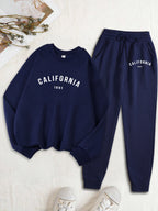 Califirnia Letter 1991 Print Women Soft Sweatshirt Set Street O-Neck Tracksuit Autumn All-Match Clothes Casual Fleece Sweatpant