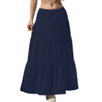 Fashion Women's Flared Ruffle Hem Women Solid Long Skirts Elastic Waist Elegant Long Skirt Spring Autumn Cake Dress Maxi Skirt