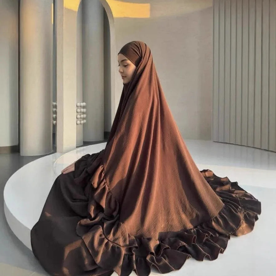 Ramadan Khimar Abaya Muslim Women Prayer Garment Dubai Saudi Hijab Dress 2 Piece Skirt Sets Eid Niqab Jalabiya Djellaba Kaftan