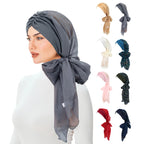 Solid Color Chiffon Women's Hijab Muslim Fashion Ladies Turban Bonnet Long Tail Head Wrap Head Scarf Indian Hats
