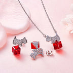 Cute Dog Woman Jewellery Set with Red Austrian Crystals Puppy Pendant Necklace Stud Earrings for Women Animal Accessories Gifts