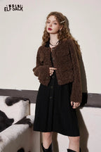 ELFSACK 2025 Winter New Arrivals Casual Elegant Black Knitted Heart Button Dress For Woman