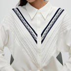 CHCH Women's Blouse Knitted Patchwork Striped Blouse Casual Fashion Office Lady Tops Clothing Streetwear Single-Breasted Shirts